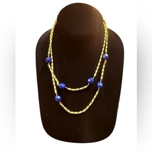 J. Crew Vintage Gold and Blue Beaded 36” Necklace